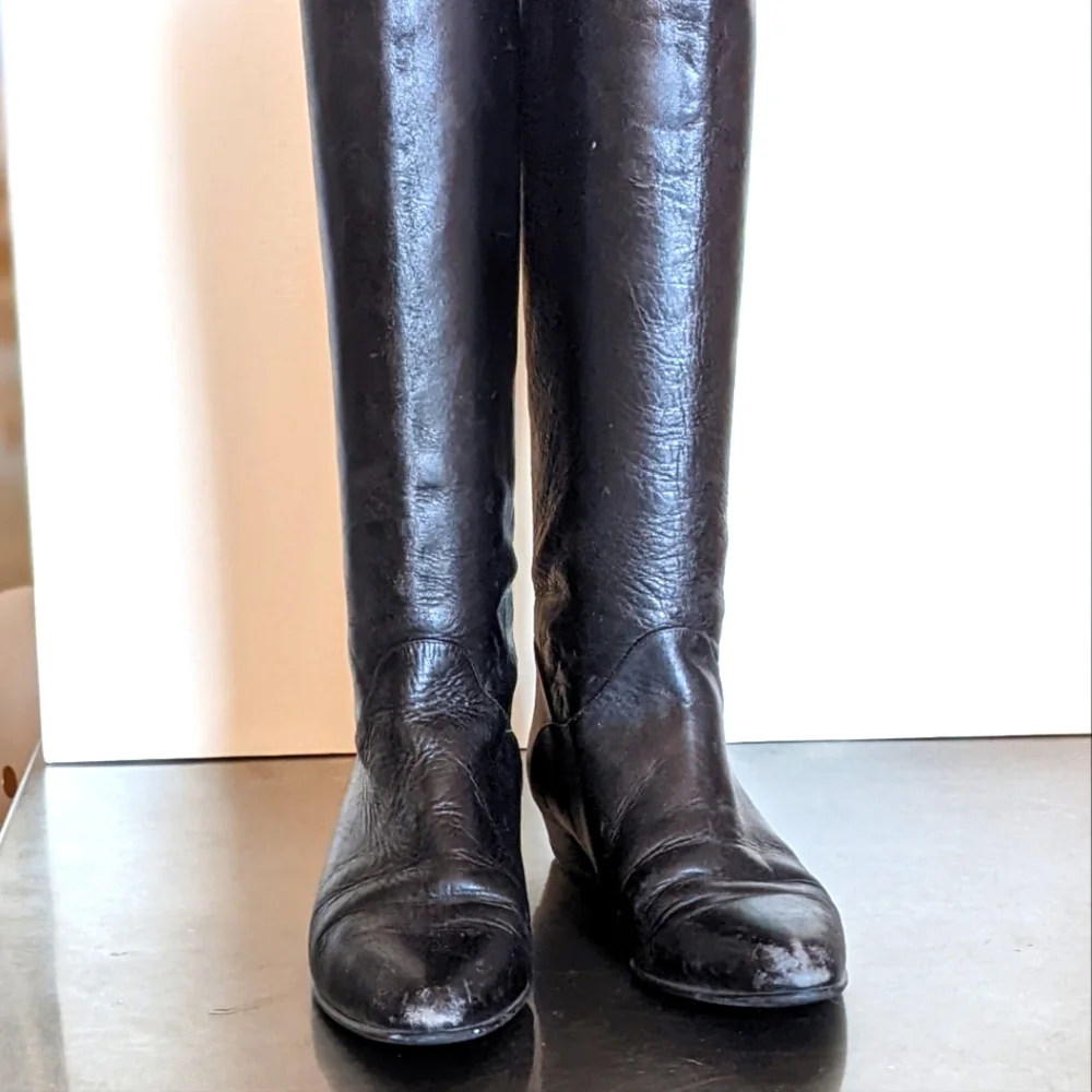 Vintage Black Leather Tall Flat Boots 6.5 or 7 - Picture 5 of 10